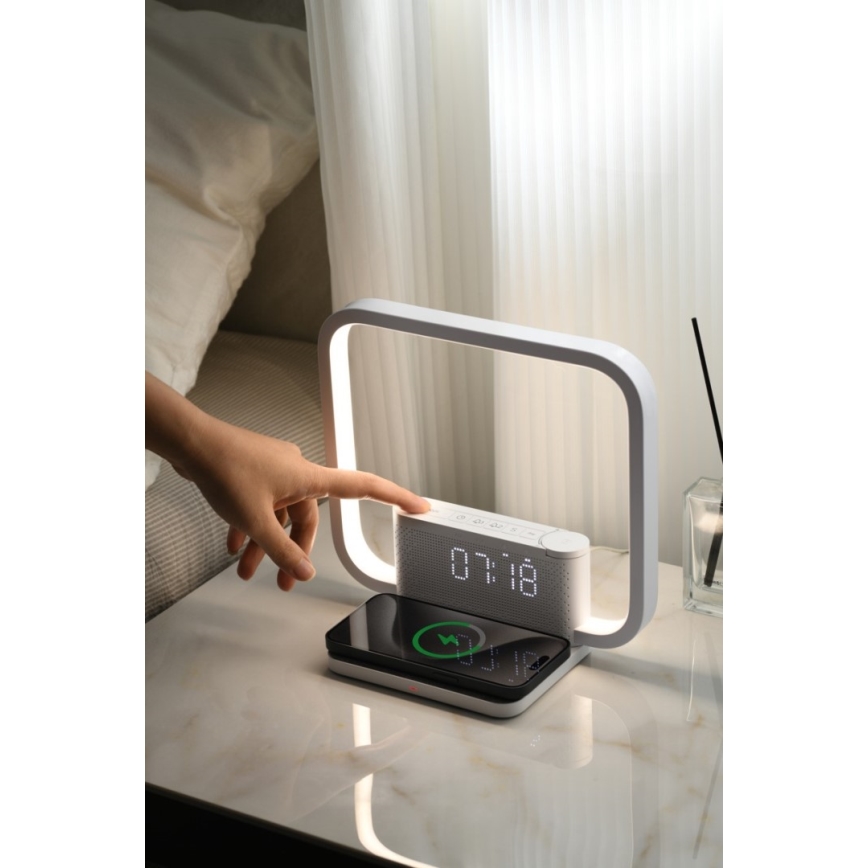 LED bordlampe dæmpbar med vækkeur og Qi opladning LED/18W/230V hvid