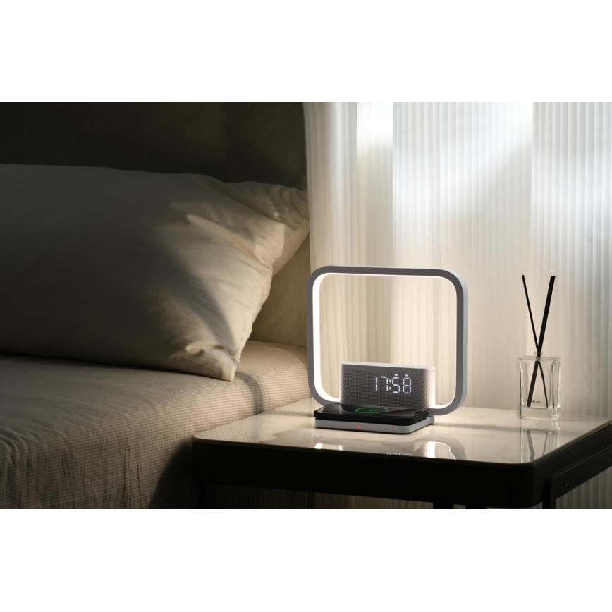 LED bordlampe dæmpbar med vækkeur og Qi opladning LED/18W/230V hvid