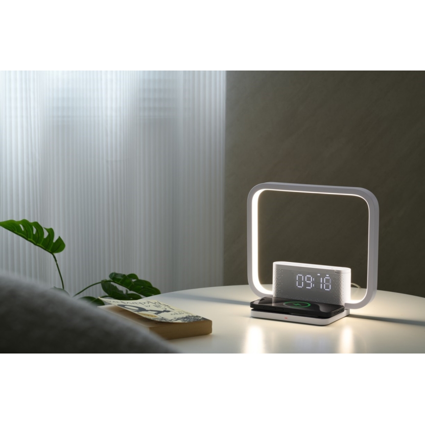 LED bordlampe dæmpbar med vækkeur og Qi opladning LED/18W/230V hvid