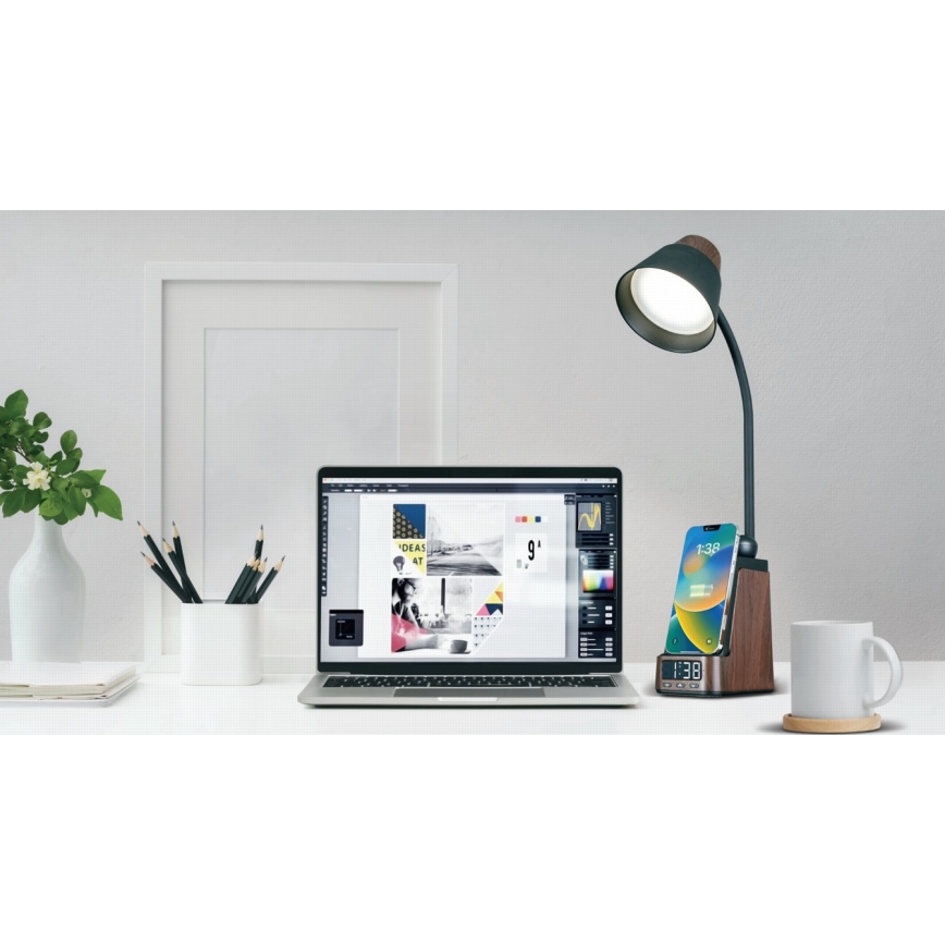 LED+CCT Dæmpbar bordlampe med trådløs Qi-opladning IDEAL LED/8W/230V 2700/4000/5000K brun