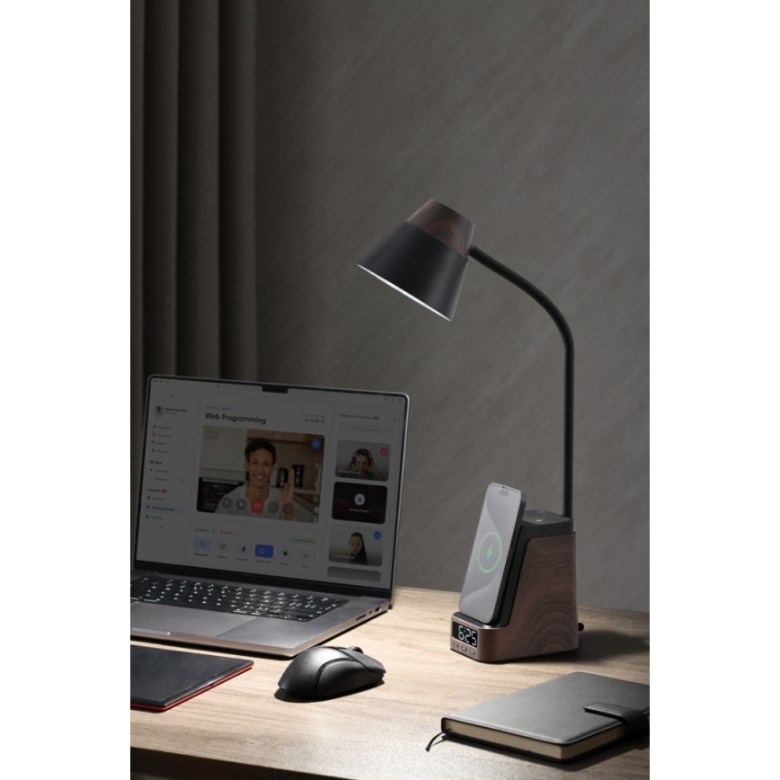 LED+CCT Dæmpbar bordlampe med trådløs Qi-opladning IDEAL LED/8W/230V 2700/4000/5000K brun