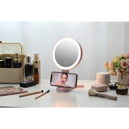 Immax 09102L - LED+CCT Dæmpbart kosmetikspejl SWEET LED/3W/5V rosa