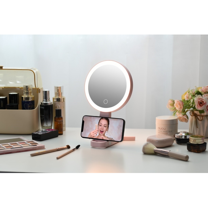 Immax 09102L - LED+CCT Dæmpbart kosmetikspejl SWEET LED/3W/5V rosa