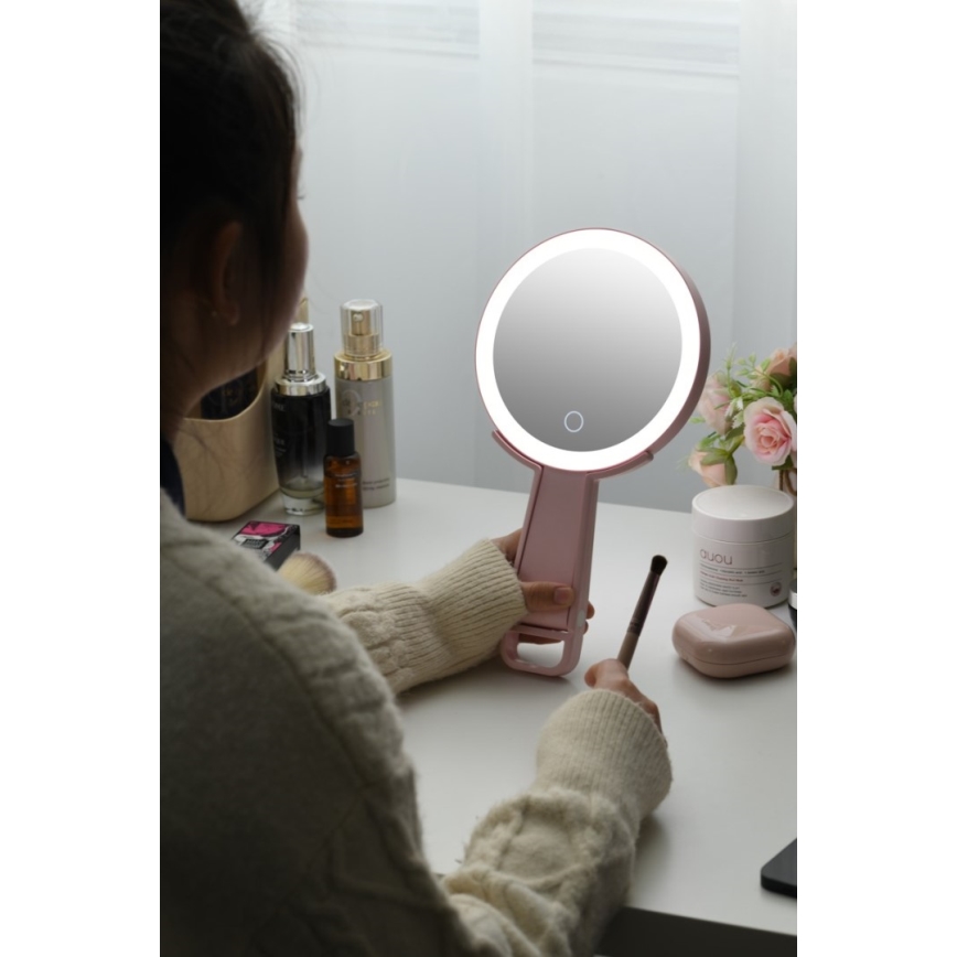 Immax 09102L - LED+CCT Dæmpbart kosmetikspejl SWEET LED/3W/5V rosa