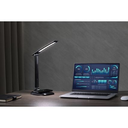 Dæmpbar LED-bordlampe med trådløs QI-opladning og USB LUMI LED/7W/230V, sort