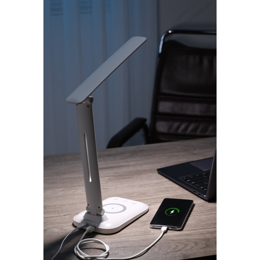 Dæmpbar LED-bordlampe med trådløs QI-opladning og USB LUMI LED/7W/230V hvid
