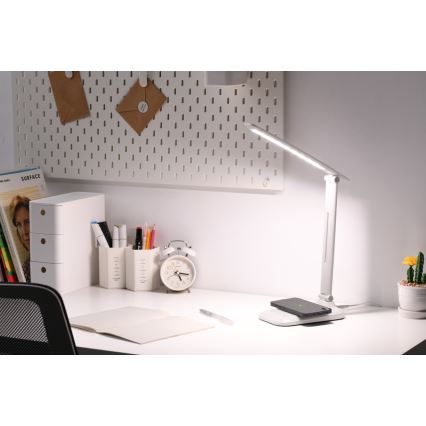Dæmpbar LED-bordlampe med trådløs QI-opladning og USB LUMI LED/7W/230V hvid