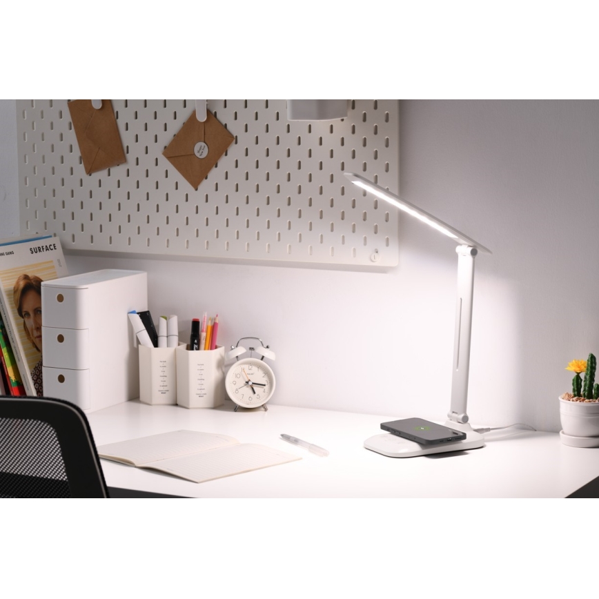 Dæmpbar LED-bordlampe med trådløs QI-opladning og USB LUMI LED/7W/230V hvid