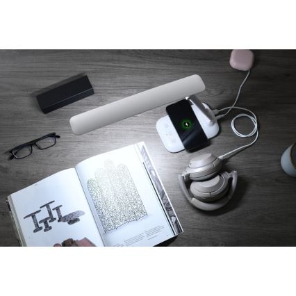 Dæmpbar LED-bordlampe med trådløs QI-opladning og USB LUMI LED/7W/230V hvid