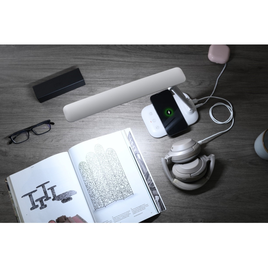 Dæmpbar LED-bordlampe med trådløs QI-opladning og USB LUMI LED/7W/230V hvid