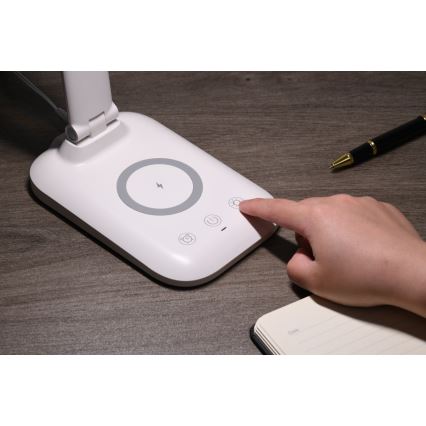 Dæmpbar LED-bordlampe med trådløs QI-opladning og USB LUMI LED/7W/230V hvid