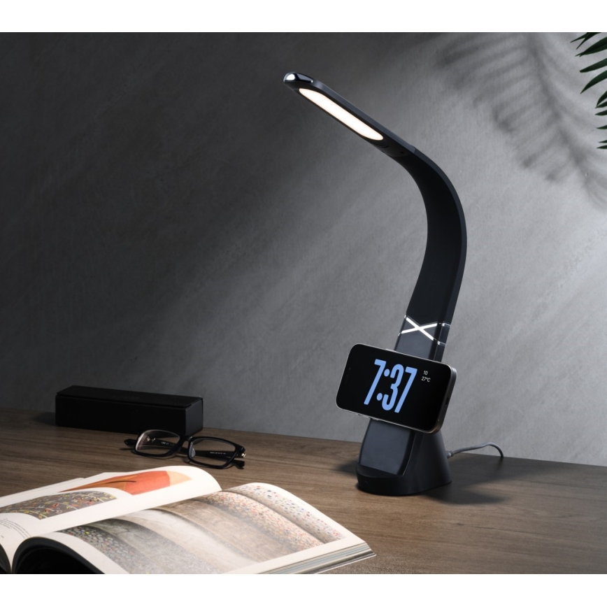LED-dæmpbar bordlampe med trådløs opladning MAGIC LED/5W/230V sort