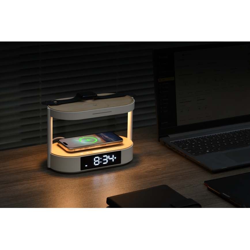 LED dæmpbar bordlampe med vækkeur og opladningsfunktion TRIPLE DOCK LED/1,5W/5V