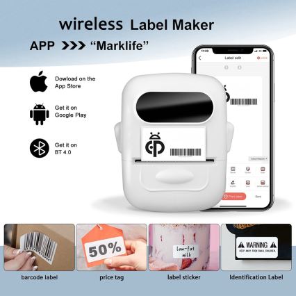 Digital labelprinter USB-C + selvklæbende labels 40x30mm