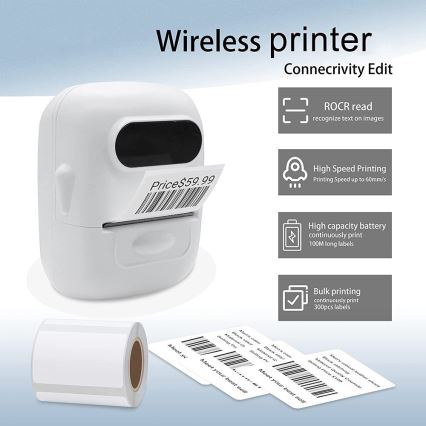 Digital labelprinter USB-C + selvklæbende labels 40x30mm