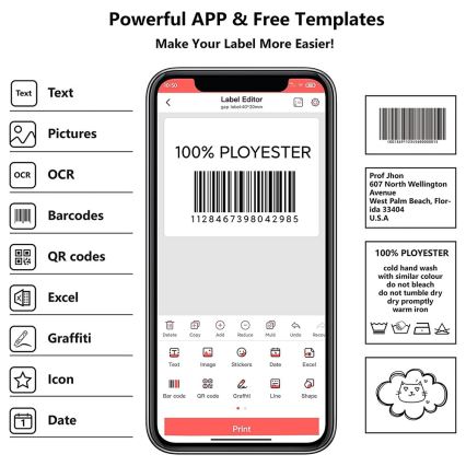 Digital labelprinter USB-C + selvklæbende labels 40x30mm