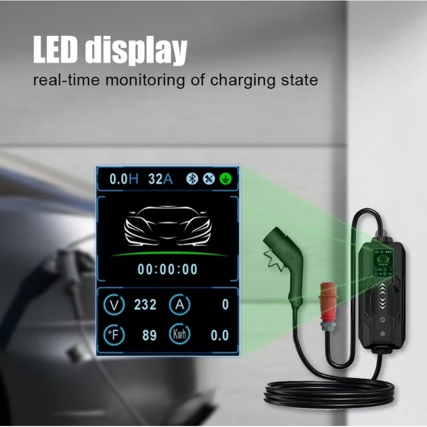 Immax - EV-ladestation til elbiler AC Type 2 16A/380V 11kW + stik 230V, 3,7kW 5 m + etui