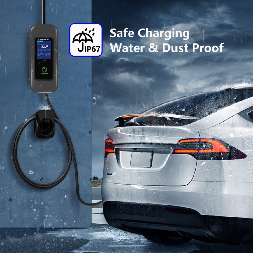 Immax - EV-ladestation til elbiler AC Type 2 32A/380V 22kW + stik 230V 5m Wi-Fi Tuya