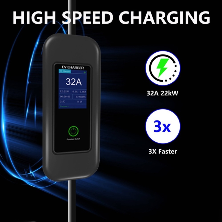 Immax - EV-ladestation til elbiler AC Type 2 32A/380V 22kW + stik 230V 5m Wi-Fi Tuya