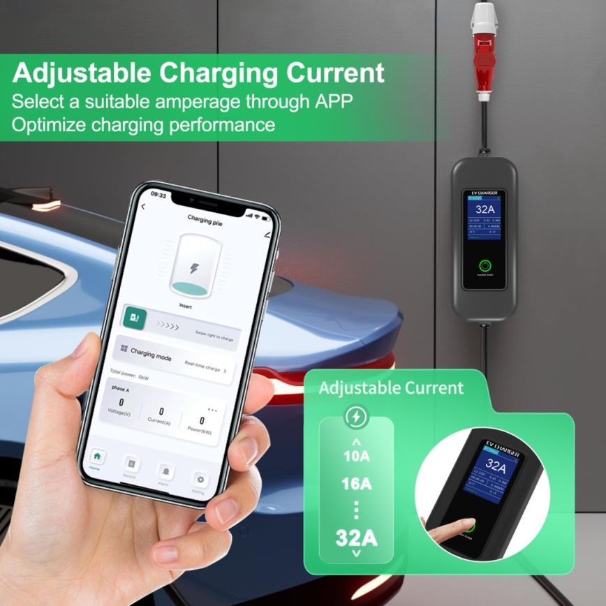 Immax - EV-ladestation til elbiler AC Type 2 32A/380V 22kW + stik 230V 5m Wi-Fi Tuya