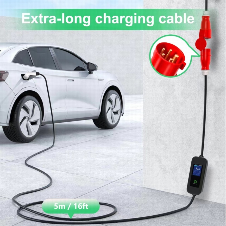 Immax - EV-ladestation til elbiler AC Type 2 32A/380V 22kW + stik 230V 5m Wi-Fi Tuya