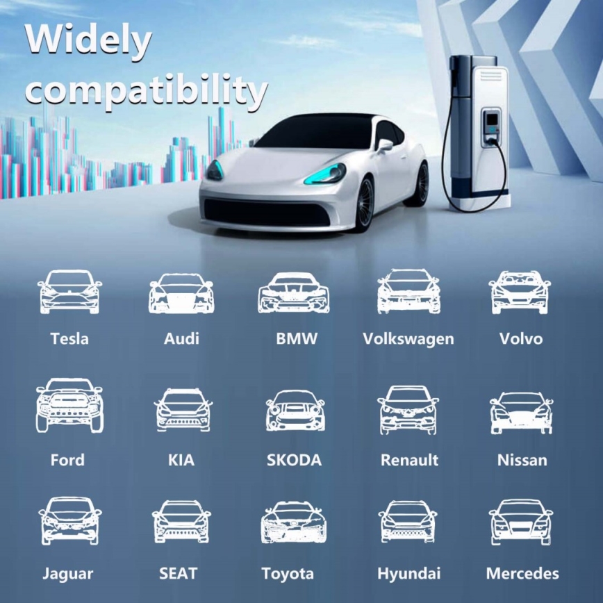 Immax - EV-ladestation til elbiler AC Type 2 32A/380V 22kW + stik 230V 5m Wi-Fi Tuya