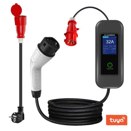 Immax - EV-ladestation til elbiler AC Type 2 32A/380V 22kW + stik 230V 5m Wi-Fi Tuya