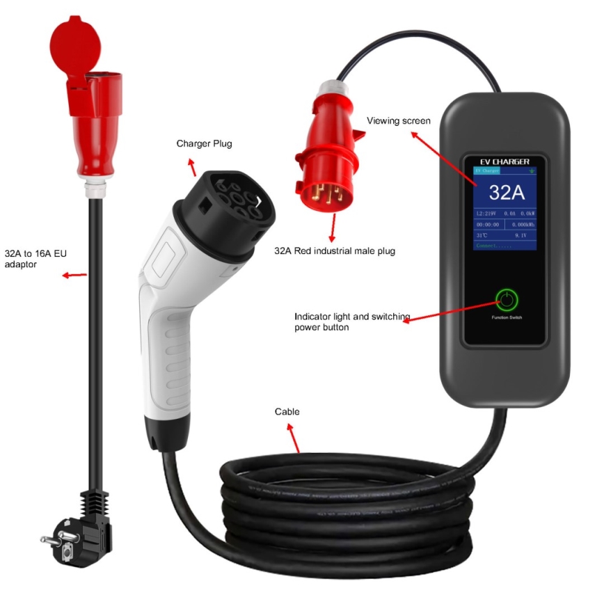 Immax - EV-ladestation til elbiler AC Type 2 32A/380V 22kW + stik 230V 5m Wi-Fi Tuya