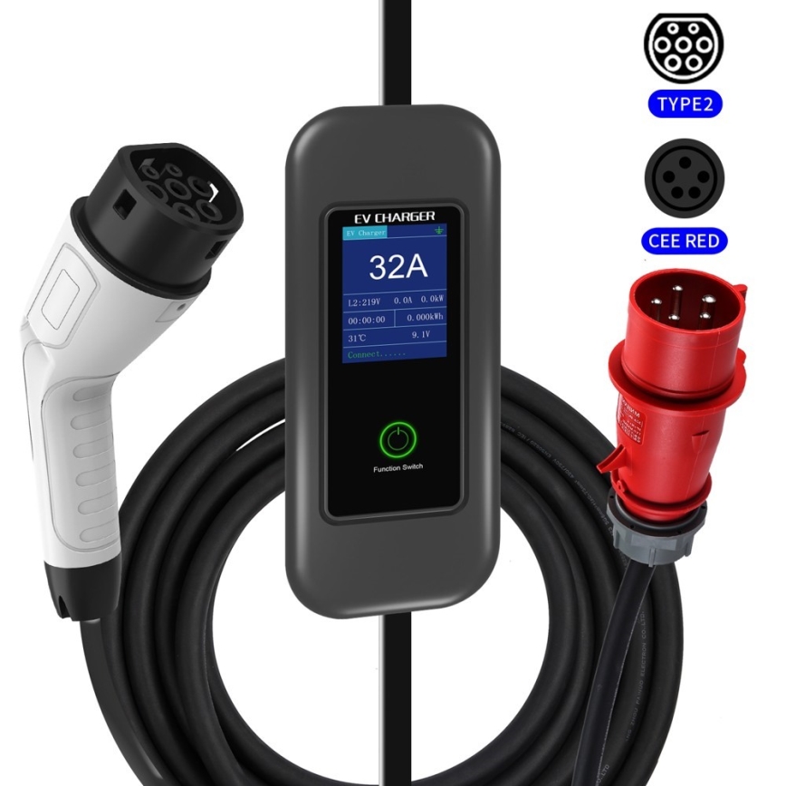 Immax - EV-ladestation til elbiler AC Type 2 32A/380V 22kW + stik 230V 5m Wi-Fi Tuya