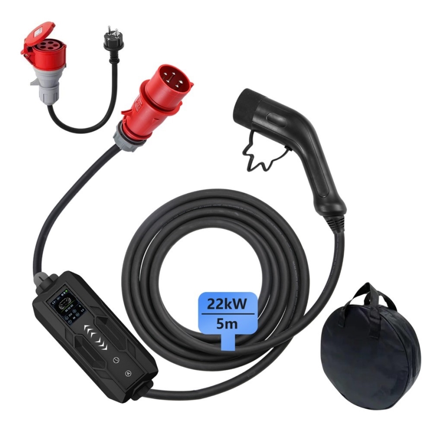 Immax - EV-ladestation til elbiler AC Type 2 32A/380V 22kW 5 m + etui