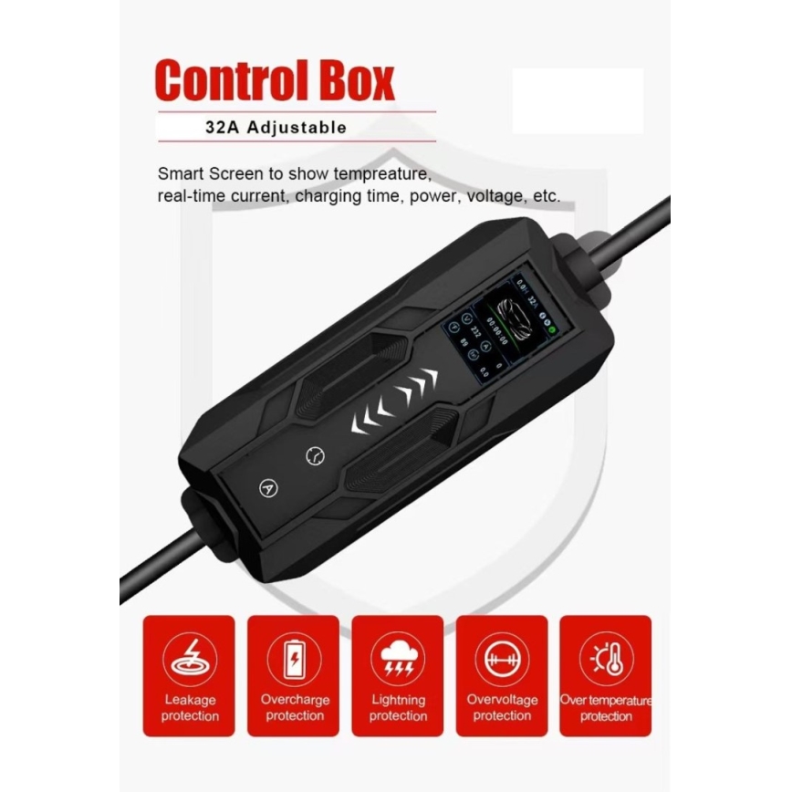 Immax - EV-ladestation til elbiler AC Type 2 32A/380V 22kW 5 m + etui