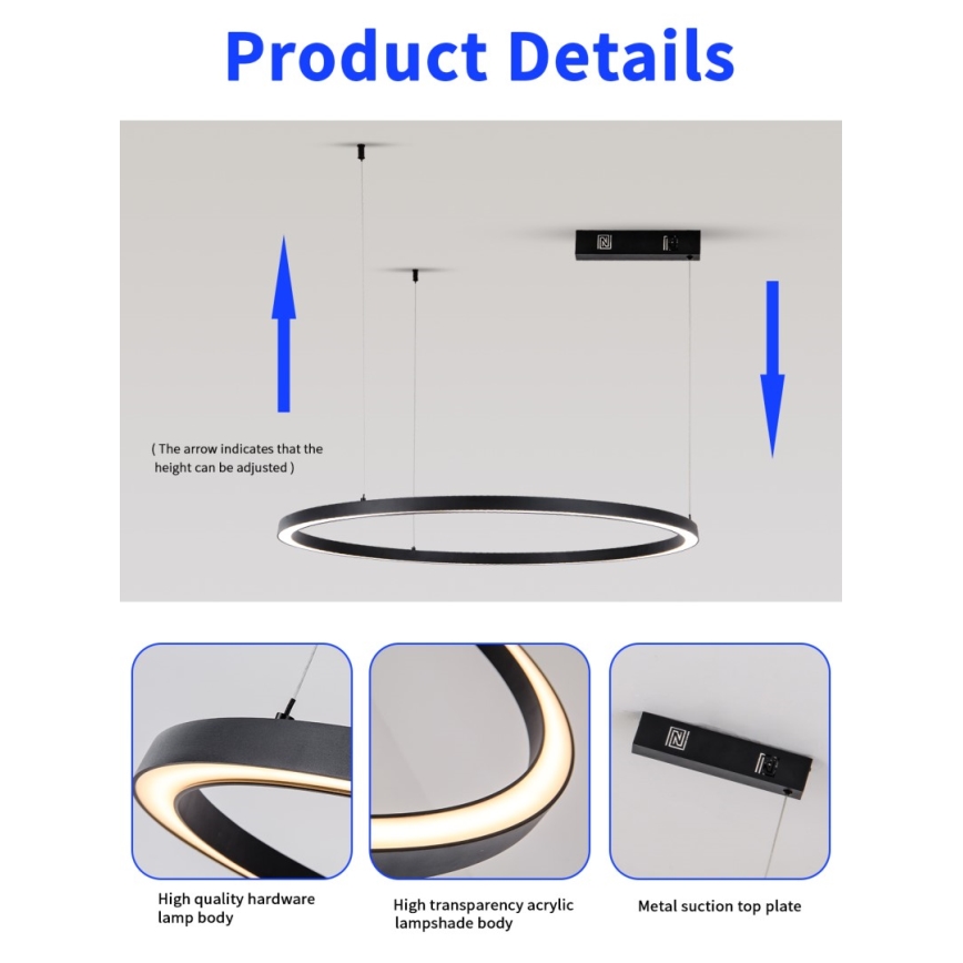 Immax NEO 07215L - LED pendel dæmpbar FINO LED/60W/230V 80 cm sort Tuya + fjernbetjening