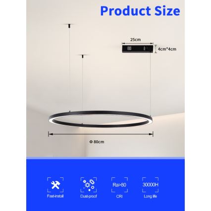 Immax NEO 07215L - LED pendel dæmpbar FINO LED/60W/230V 80 cm sort Tuya + fjernbetjening