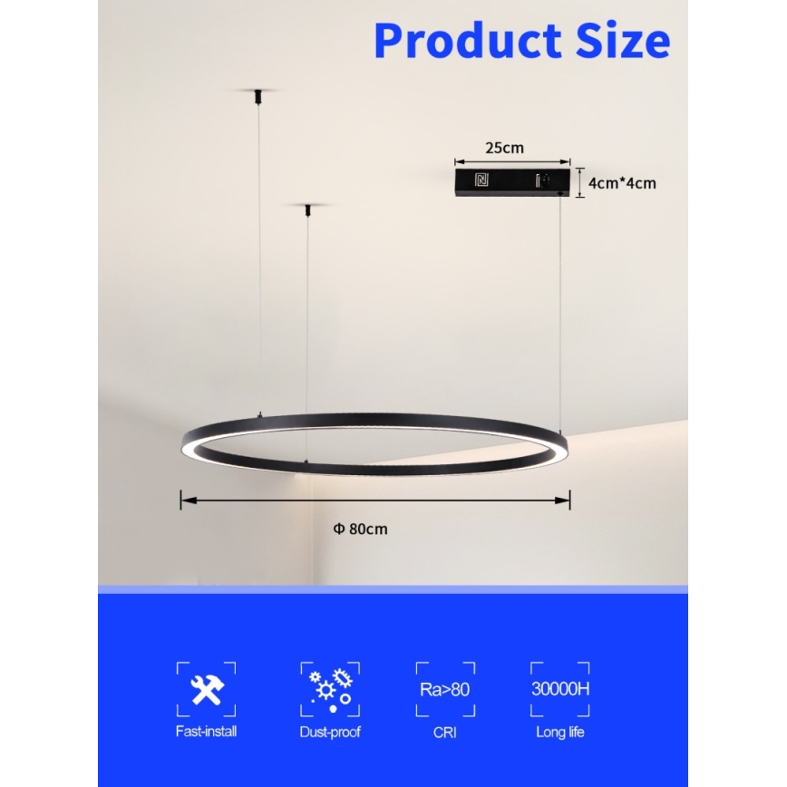 Immax NEO 07215L - LED pendel dæmpbar FINO LED/60W/230V 80 cm sort Tuya + fjernbetjening