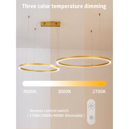 Immax NEO 07218L - LED pendel dæmpbar FINO LED/93W/230V 60/80 cm guldfarvet Tuya + fjernbetjening