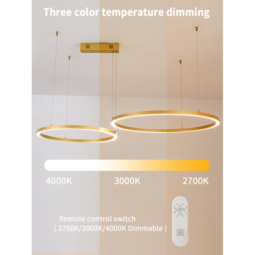 Immax NEO 07218L - LED pendel dæmpbar FINO LED/93W/230V 60/80 cm guldfarvet Tuya + fjernbetjening