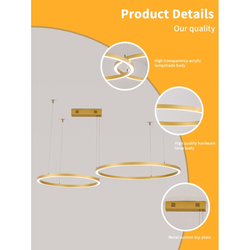 Immax NEO 07218L - LED pendel dæmpbar FINO LED/93W/230V 60/80 cm guldfarvet Tuya + fjernbetjening