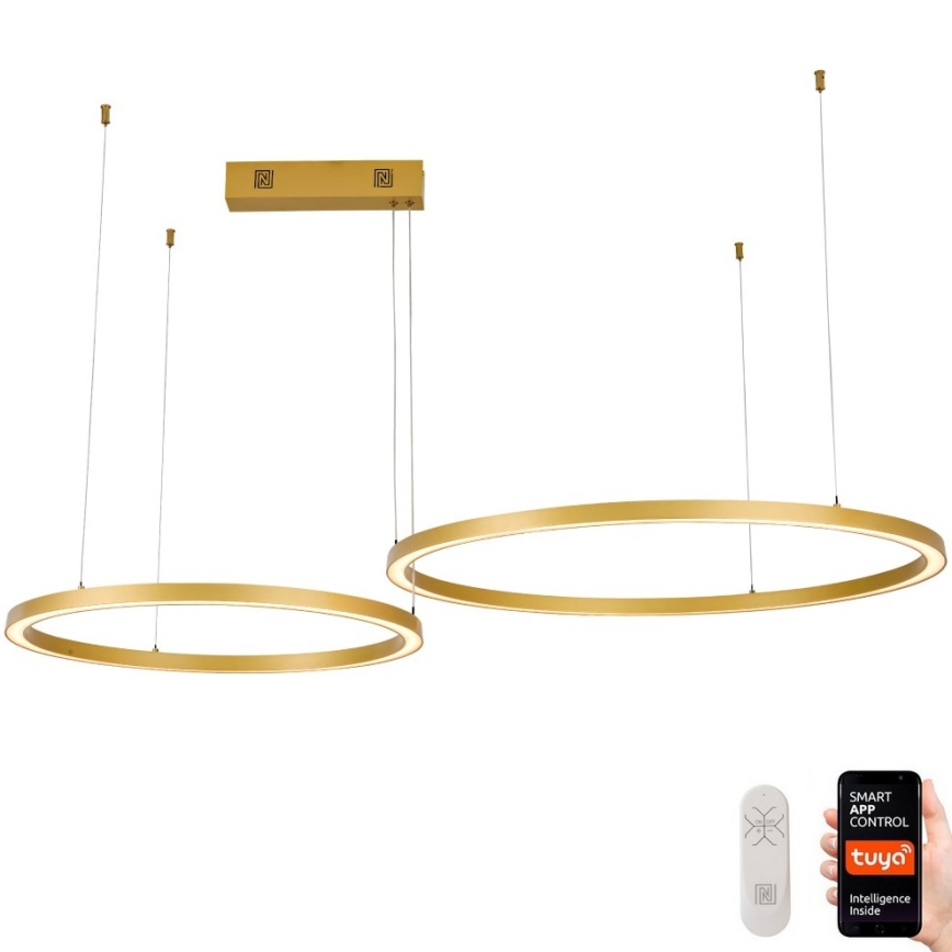 Immax NEO 07218L - LED pendel dæmpbar FINO LED/93W/230V 60/80 cm guldfarvet Tuya + fjernbetjening