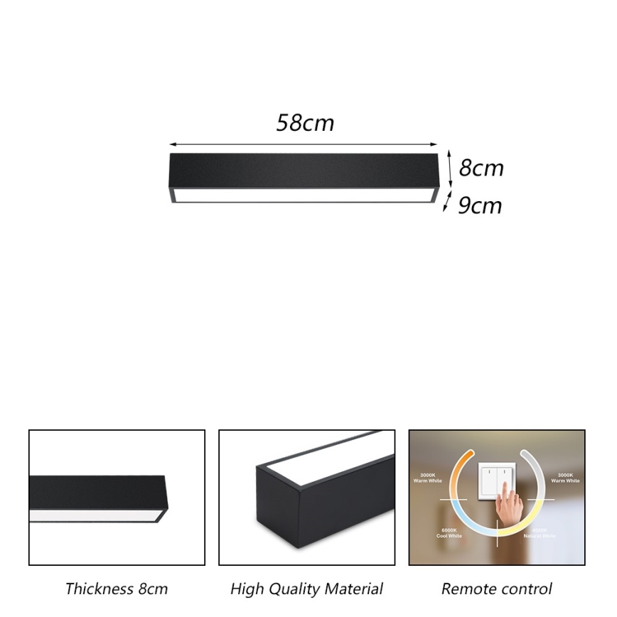 Immax NEO 07254L - LED loftlampe dæmpbar NEO LITE LUNGO LED/20W/230V 3000-6000K Wi-Fi Tuya sort + fjernbetjening