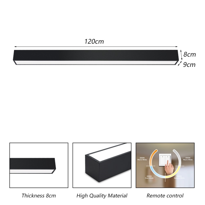 Immax NEO 07256L - LED loftlampe dæmpbar NEO LITE LUNGO LED/38W/230V 3000-6000K Wi-Fi Tuya sort + fjernbetjening