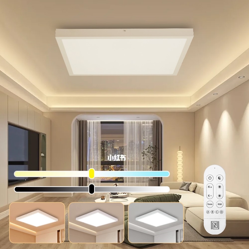 Immax NEO 07277L - LED loftlampe til badeværelse dæmpbar NEO LITE FRAME LED/50W/230V IP44 Wi-Fi Tuya +remote kontrol hvid