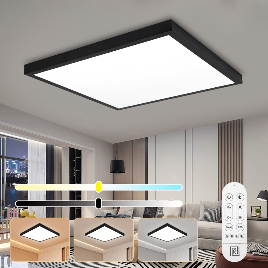Immax NEO 07279L - LED loftlampe til badeværelse dæmpbar NEO LITE FRAME LED/50W/230V IP44 Wi-Fi Tuya + fjernbetjening sort