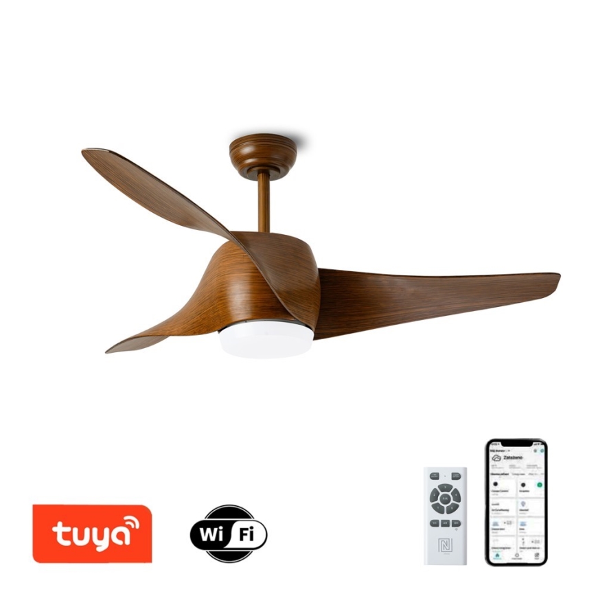 Immax NEO 07286L - LED loftventilator dæmpbar WAVE LED/18W/230V Wi-Fi Tuya brun + fjernbetjening