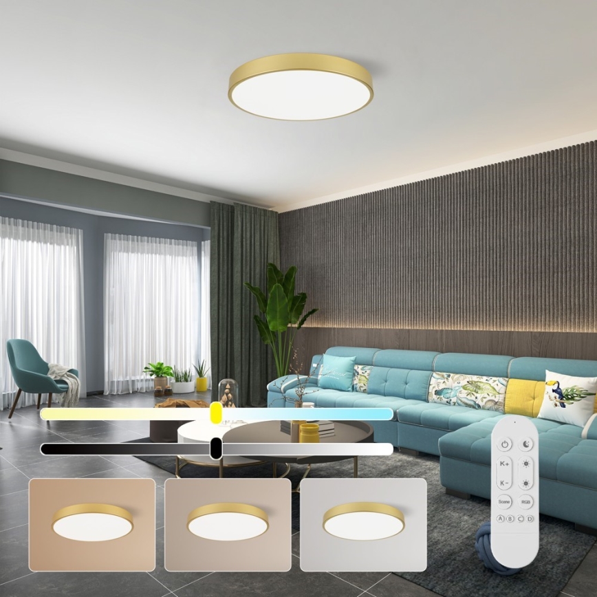 Immax NEO 07293L - Dæmpbar LED-loftlampe NEO LITE SEMPLICI LED/60W/230V 3000-6000K Ø 60 cm Wi-Fi Tuya guld + fjernbetjening