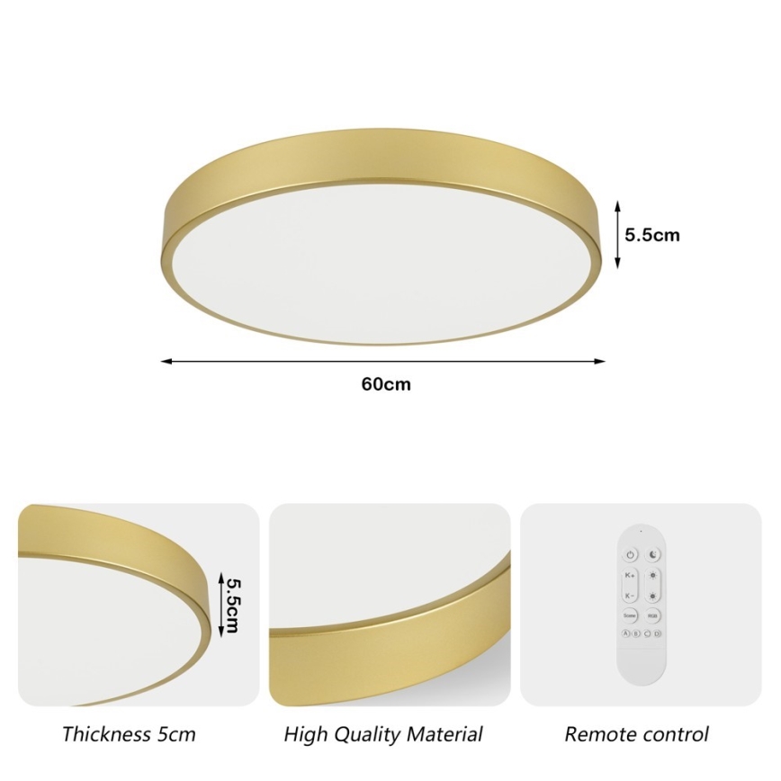 Immax NEO 07293L - Dæmpbar LED-loftlampe NEO LITE SEMPLICI LED/60W/230V 3000-6000K Ø 60 cm Wi-Fi Tuya guld + fjernbetjening