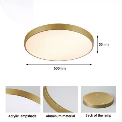 Immax NEO 07293L - Dæmpbar LED-loftlampe NEO LITE SEMPLICI LED/60W/230V 3000-6000K Ø 60 cm Wi-Fi Tuya guld + fjernbetjening