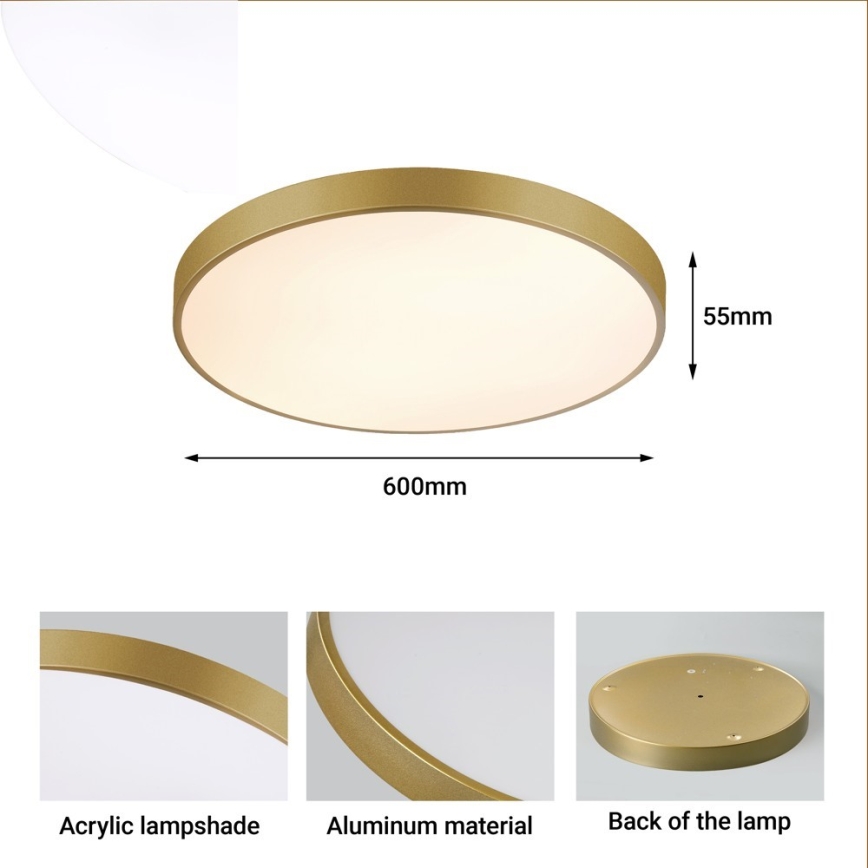 Immax NEO 07293L - Dæmpbar LED-loftlampe NEO LITE SEMPLICI LED/60W/230V 3000-6000K Ø 60 cm Wi-Fi Tuya guld + fjernbetjening