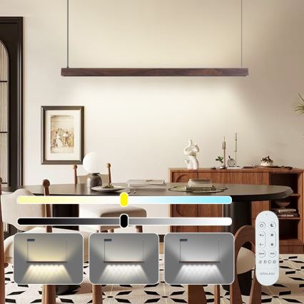 Immax NEO 07300L - Dæmpbar LED-pendel MADEIRA LED/26W/230V Wi-Fi Tuya 122 cm valnød + fjernbetjening