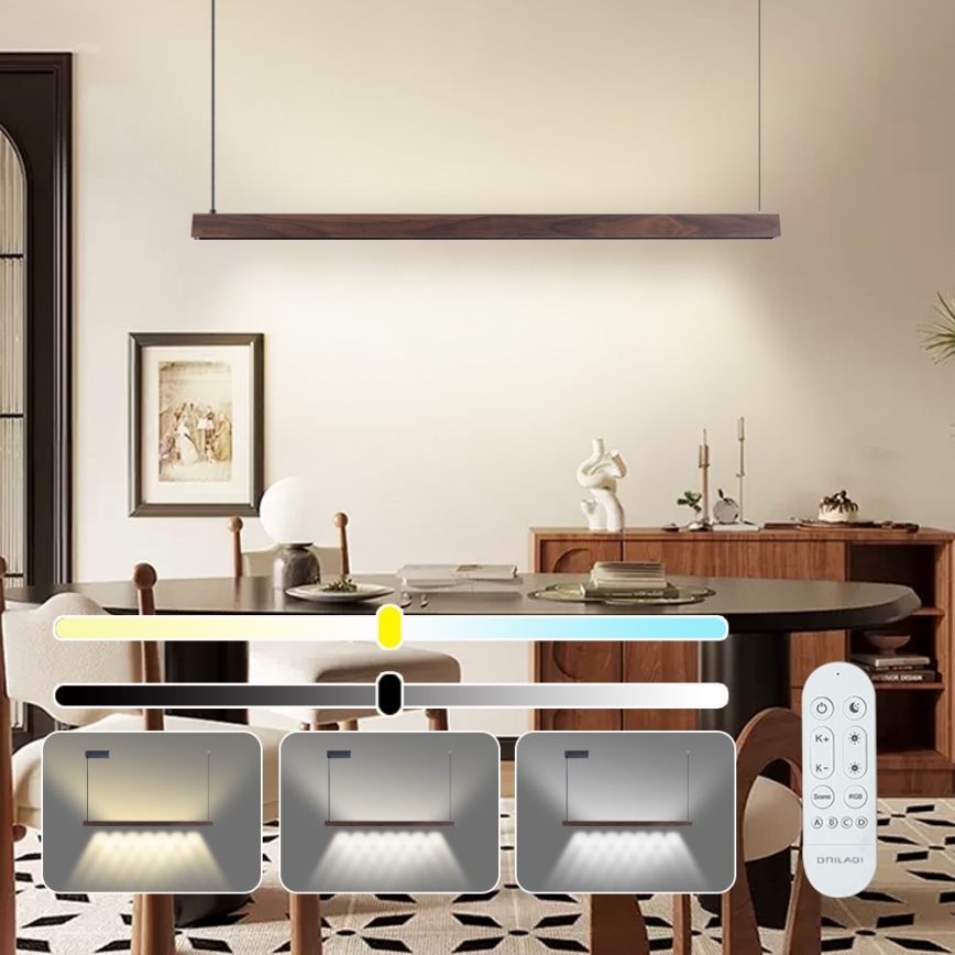 Immax NEO 07300L - Dæmpbar LED-pendel MADEIRA LED/26W/230V Wi-Fi Tuya 122 cm valnød + fjernbetjening