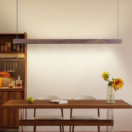 Immax NEO 07300L - Dæmpbar LED-pendel MADEIRA LED/26W/230V Wi-Fi Tuya 122 cm valnød + fjernbetjening